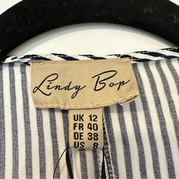 Lindy Bop Constance Navy Stripe Wrap Dress NEW - Picture 2 of 7